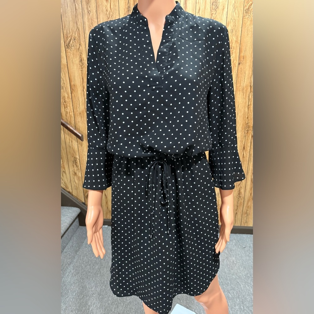 Ralph Lauren Black and White Polka Dot Long Sleeve Dress